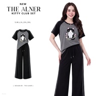 Kitty Club Set Black Shirt With Cat Embroidery And Stripes The alner Long Pants AN224