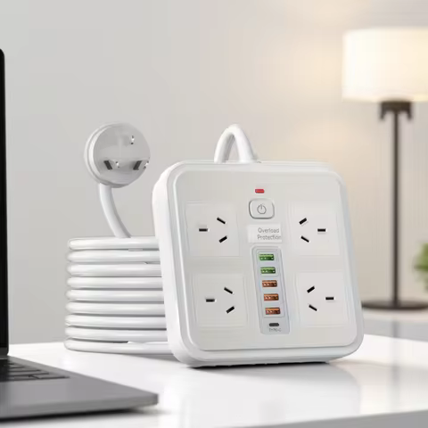 AU Plug power board with 5 USB ports 1 Type C port Power adapter socket Overload protection Network 
