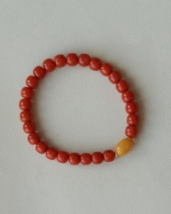 8mm天然原礦南紅 老蜜蠟棗珠設計單圈手串s