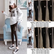 Women High Waist 2Line Leggings Pants / Jogger Pants Cotton Tebal