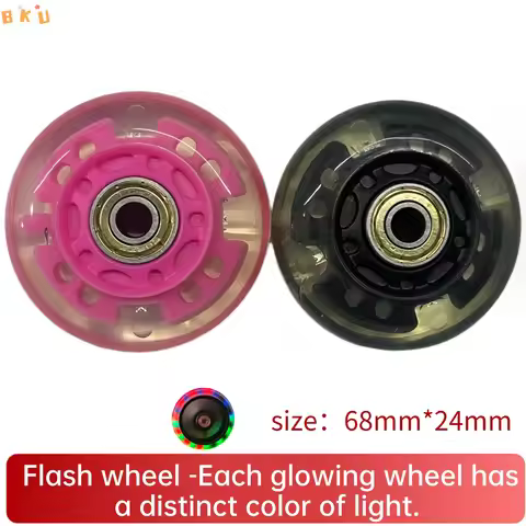 LED Light Up PU Wheels 68mm with ABEC-7 Bearings (2/4/8 Packs, Black/Pink) - Replacement for Inline 