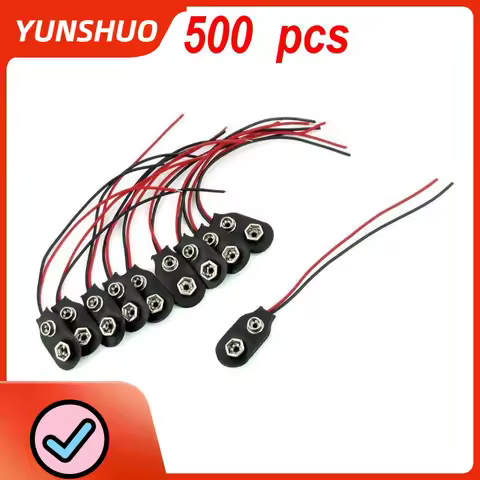500Pcs Snap 9V (9 Volt) Battery Clip Connector I Type Black w Cable LW Battery Snap Wire Cable Lead 