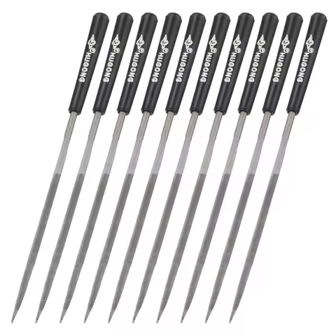 10Pcs Second Cut Steel Triangular/Round Needle File W Plastic Handle, 3mm x 140mm
