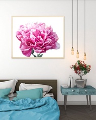 牡丹繪畫花卉原創水彩花卉牆藝術粉紅色藝術