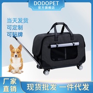 S/🔔DODOPETPet Diaper Bag Pet Four-Wheel Trolley Case Luggage Cat Trolley Bag Dog Bag Breathable Box Cage KB0U