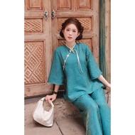 Ancient Chinese pagoda outfit with silkworm stones Tency Phap, modernized half-sleeved temple outfit