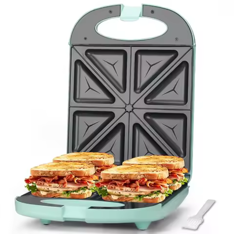 Bakers Friend Breakfast Sandwich Maker 4 Slices Panini Grill Press Electric Sandwich Maker with Indi
