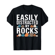 Easily Distracted by Rocks Geology Rock Collector T-Shirt - Cotton Casual Short Sleeve Tee with Colo