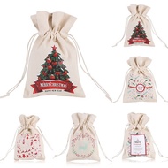 Christmas Gift Bag Canvas Xmas Holidays Ornaments Household Drawstring Storage Bags