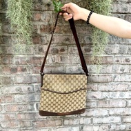 意大利中古GUCCI真皮拼帆布Monogram logo單肩手袋 高級二手古著