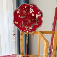 Jianxi Original Hibiscus Flower Machine Embroidered Happiness Fan Chinese Style Hanfu Bride Shy Grou