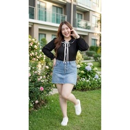 A.O.N.Shop Fashion Clothes For Chubby Women Collar Lotus Long Sleeves Bow Tie Chest Between 36-44 In