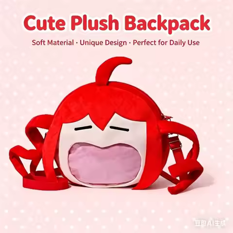 Kasane Teto Ita Bag Plush Crossbody Backpack, Anime Utau Character Cute Mouth See-through Shoulder B