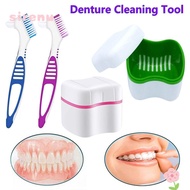SIRENU Dentures Container with Basket Portable Double-layer Cleaning Tool Cleaner Brush