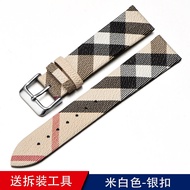 สายนาฬิกาหนังแท้เหมาะสำหรับ Burberry Burberry สายนาฬิกาสำหรับผู้ชายและผู้หญิงอุปกรณ์เสริมหัวเข็มขัดแ