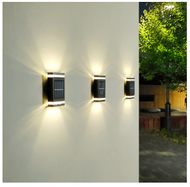 iGlobalStore - 太陽能戶外燈、太陽能LED 圍欄燈、太陽能壁燈、6 LED 燈防水戶外裝飾壁燈適用於花園車道庭院陽台（暖黃光: 2 件裝）