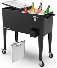 Permasteel Party Cooler with Divider, Spacious 80-Qt Capacity, Chills 36hrs, Serving Tray, Rolling I
