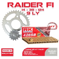 Golden RK chain sprocket for Suzuki Raider FI / Satria FI 9mm imported from Malaysia