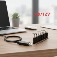 8-in-1 USB 5VDC 5V 9V 12V,5.5x2.1mm 3.5mm 4.0mm 4.8mm 6.4mm 5.5x2.5mm,  Kabel Kuasa USB 5V ke DC 5V 