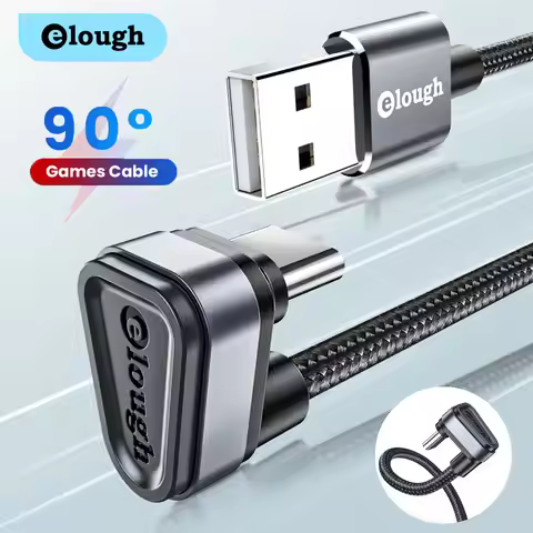 Elough USB Type C Cable 2.4A Fast Charging 90 Degree Elbow Games Charge Wire For Xiaomi Samsung Phon