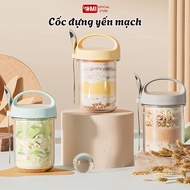OMI Transparent Glass Oatmeal Cup with Spoon, Breakfast Cereal Jar, 430ml Yogurt Jar with Lid