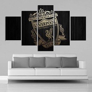 Feiyu Store Canvas Painting 5 Pieces Black Gold Liverpool Flag Posters 5 Pieces Sports Wall Art Prin