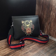 KENZO Fashion Tiger Head Shoulder Bag Personalized Clutch Soft Leather Black Real Crossbody Bag Men's Tablet Bag Large C