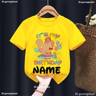 Custom name Yellow T Shirt 2nd/3rd/4th/5th/6th/7th/8th/9th Birthday Gift Capybard Print T Shirt Girl