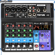 BOU A6 Portable Sound Mixing Console, DJ Sound Controller, Mini Mixer, 6 Channels Soundcard USB Play Record Computer