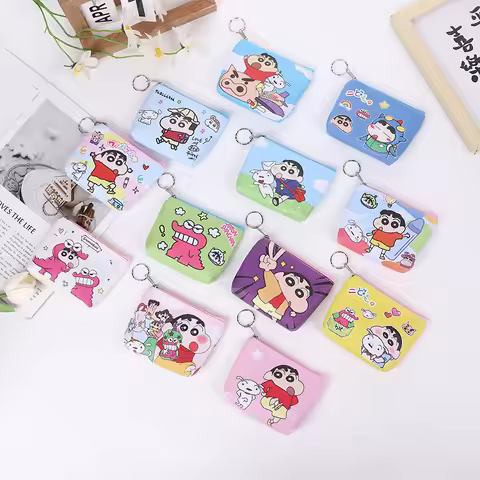 Random 4pcs Different Style Crayon Shin-chan Cartoon Bag Coin Purse Simple Wallet for Men and Women 