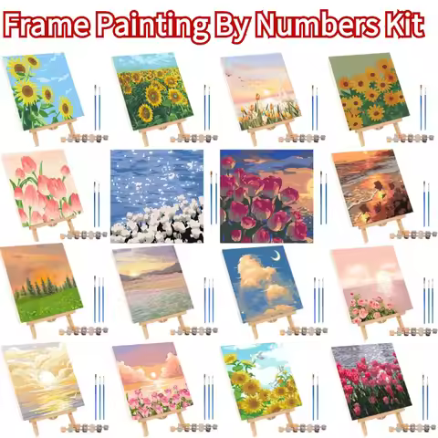 Frame Painting By Numbers Kit Abstract Sunset Landscape Modern Drawing Coloring DIY Painting By Numb