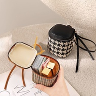 Retro PU Storage Pouch 8cm Cube Small Wallet Card Lock Checkered