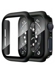 1入組硬殼,適用於 Apple Watch Series 9/8/7/6/se/5/4,搭配鋼化玻璃屏幕保護貼,保護套適用於38mm/40mm/41mm/42mm/44mm/45mm系列（黑色）