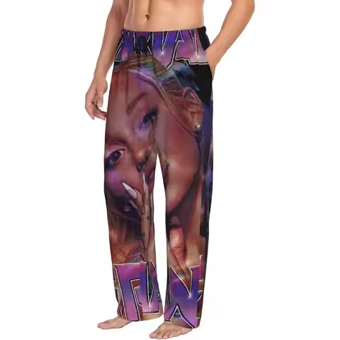 Retro Ariana Grande Singer Bootleg 2024 Tour Eternal Sunshine Men Pajama Pants Lounge Sleep Sleepwea