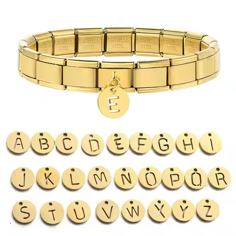URING 1pc Fashion New Women Men 26 A-Z English Letter Charm Italian Links Fit 9mm Bracelet Stainless