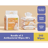 Hoppi Premium Baby Antibacterial Wipes (80 Wipes x 3 Packs)