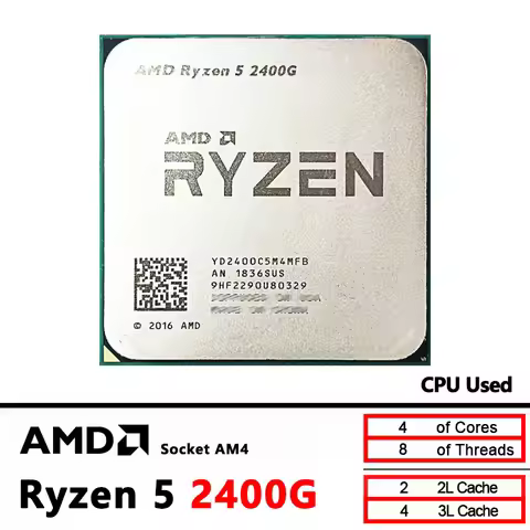 AMD Ryzen 5 2400G AMD Used Ryzen 5 2400G R5 2400G 3.6 GHz GAMING Zen 0.014 65W YD2400C5M4MFB Socket