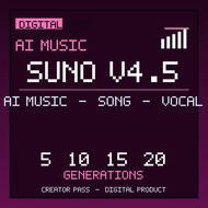 Suno V4.5 AI Music Generator Song Vocal Pass Digital | 5-20 Generations