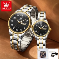 Olevs Jam Tangan Couple  Watch Stainless Steel Roman Numeral Couple Set Watch Date Luminous Quartz W