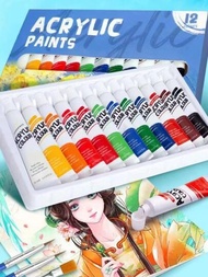 12色壓克力顏料套裝，大容量12ml，適用於手工藝品、DIY油畫、塗鴉，可水洗，是學生和藝術愛好者的專用顏料