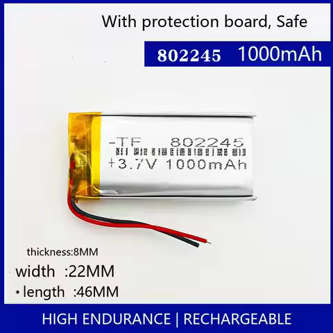 802245 1000mAh 3.7V Rechargeable Li Polymer Battery Lithium Ion Cell Pack GPS BT Speaker DIY Project