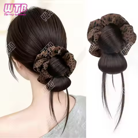 Synthetic Hair Bun Wig Female Leopard Print Hair Clip Wig Fashion Hair Bun Hair Accessories Wig