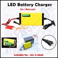 DC12V 2A-3A LED Battery Charger Car Motorcycle E-bike Smart Power Charger Starter 4-30AH Pengecas Ba