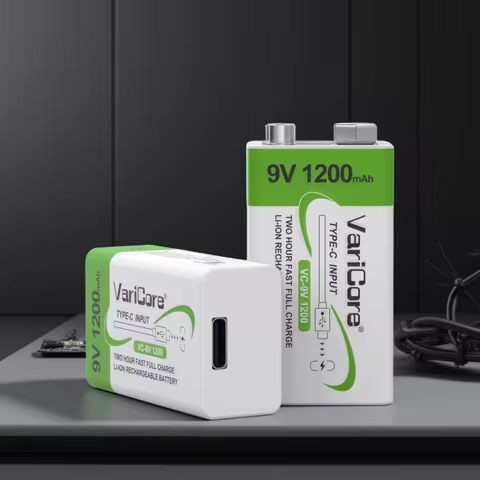 VariCore 6F22- PP3-6LR61 -9V lithium-ion rechargeable battery/USB Type-C /1200mAh/multimeter/wireles