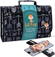 Lil Fox Portable Diaper Changing Pad by | Waterproof Portable Changing Pad for Moms, Dads and Babies | Use just One Hand; Memory Foam Baby Head Pillow; Pockets for Diapers, Wipes and Creams