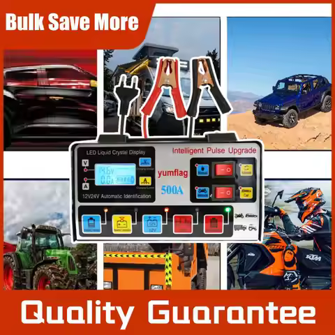 500A Battery High Power Fast Charger 12V/24V Smart Charger LCD Display Moto Battery Charger for Lead