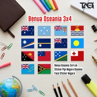 Oseania 3X4 cm Benua Oseania Country Cheek Sticker, Country Face Sticker