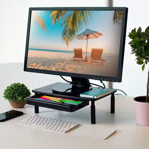 Monitor Stand Riser with Drawer Computer Monitor Stand 3 Height Adjustable Monitor Riser Desk Organi
