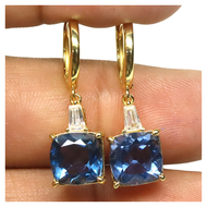 ต่างหูพลอยแท้ คัลเลอร์เชนจ์-ฟลูออไรด์ (Fluorite) 9 x 9 mm. และ เพชร-cz เงินแท้ 925 ชุบทอง18k