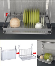 Stainless Steel Folding Hanging Dish Rack Draining Bowl Rack Plates Organizer Tableware Kitchen Stor
